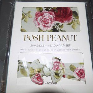 POSH PEANUT LIZZIE SWADDLE AND HEADWRAP SET NEW